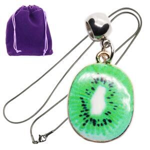 Kiwi Slice Pendant Necklace For Fruit Lovers, Playful Food Jewelry Green Kiwi